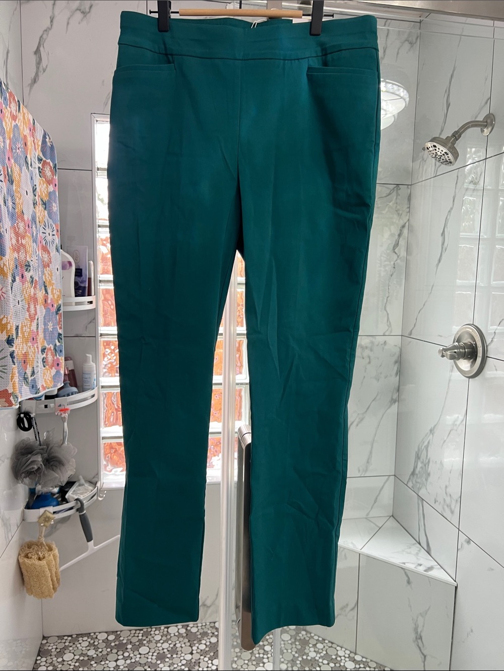 Chico’s Women’s Teal Straight-Leg Pull on Stretch Dress Pants